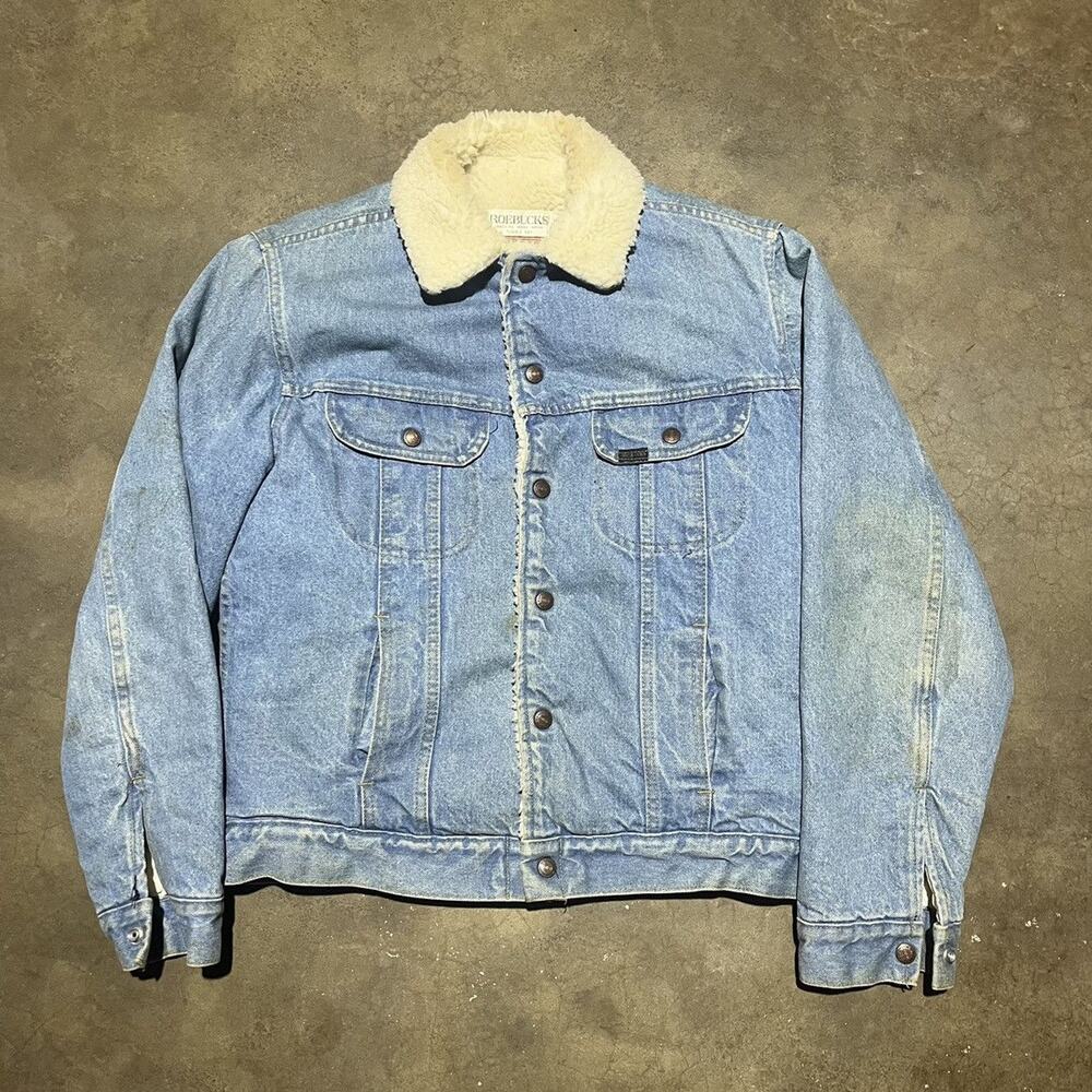 Vintage 80s Sears Western Wear Denim Sherpa Lined Jacket